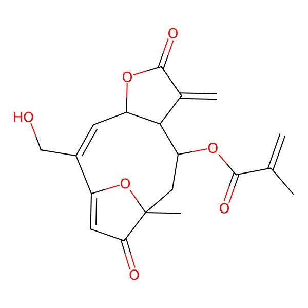 2D Structure of (3aR,4R,6R,11aR,Z)-10-(Hydroxymethyl)-6-methyl-3-methylene-2,7-dioxo-2,3,3a,4,5,6,7,11a-octahydro-6,9-epoxycyclodeca[b]furan-4-yl methacrylate