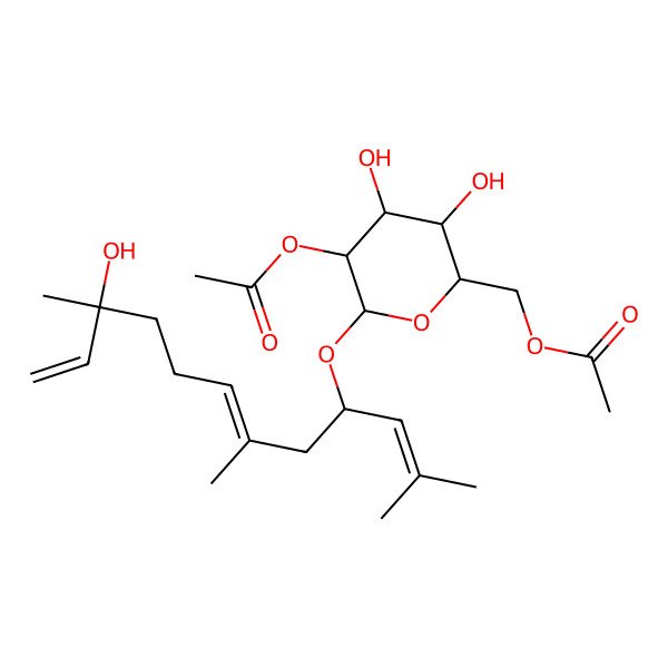 2D Structure of [5-Acetyloxy-3,4-dihydroxy-6-(10-hydroxy-2,6,10-trimethyldodeca-2,6,11-trien-4-yl)oxyoxan-2-yl]methyl acetate