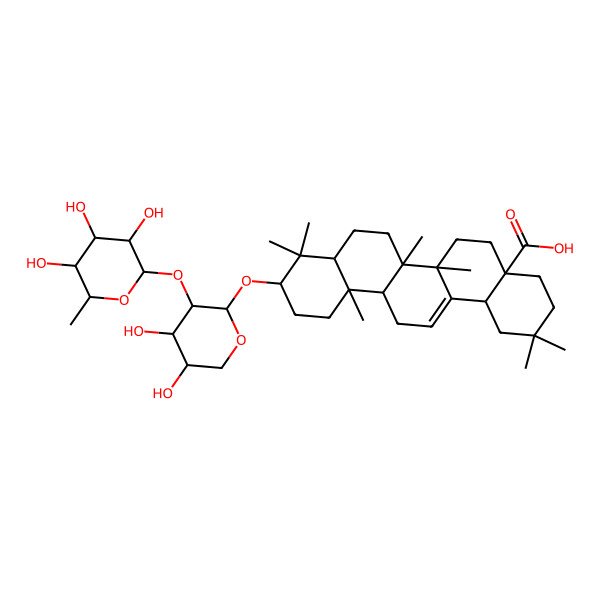 2D Structure of (4aS,6aR,6aS,6bR,8aR,10S,12aR,14bS)-10-[(2R,3R,4S,5S)-4,5-dihydroxy-3-[(2R,3R,4R,5R,6S)-3,4,5-trihydroxy-6-methyloxan-2-yl]oxyoxan-2-yl]oxy-2,2,6a,6b,9,9,12a-heptamethyl-1,3,4,5,6,6a,7,8,8a,10,11,12,13,14b-tetradecahydropicene-4a-carboxylic acid