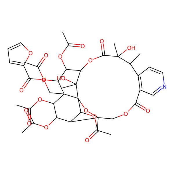 2D Structure of [(1S,3R,17S,18R,19R,20R,21S,22R,23R,24R,25S)-18,19,21,22,24-pentaacetyloxy-14,25-dihydroxy-3,13,14,25-tetramethyl-6,15-dioxo-2,5,16-trioxa-9-azapentacyclo[15.7.1.01,20.03,23.07,12]pentacosa-7(12),8,10-trien-20-yl]methyl furan-2-carboxylate