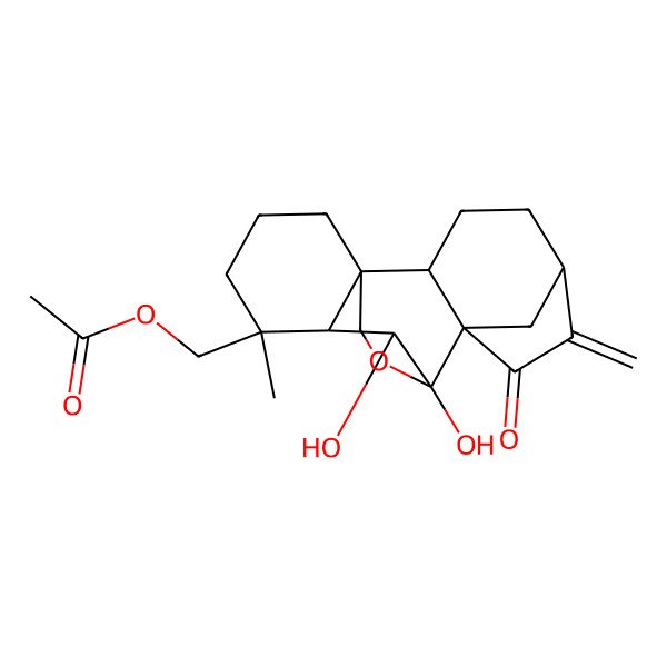 2D Structure of [(1R,2S,5R,8S,9S,10S,11R,12R)-9,10-dihydroxy-12-methyl-6-methylidene-7-oxo-17-oxapentacyclo[7.6.2.15,8.01,11.02,8]octadecan-12-yl]methyl acetate
