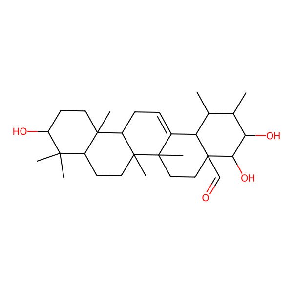 2D Structure of 3,4,10-trihydroxy-1,2,6a,6b,9,9,12a-heptamethyl-2,3,4,5,6,6a,7,8,8a,10,11,12,13,14b-tetradecahydro-1H-picene-4a-carbaldehyde 2D Structure of 3,4,10-trihydroxy-1,2,6a,6b,9,9,12a-heptamethyl-2,3,4,5,6,6a,7,8,8a,10,11,12,13,14b-tetradecahydro-1H-picene-4a-carbaldehyde
