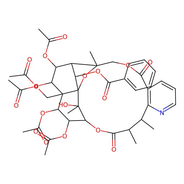 2D Structure of [(1S,3R,13R,14S,17S,18R,19R,20R,21S,22R,23R,24R,25S)-18,19,21,22-tetraacetyloxy-20-(acetyloxymethyl)-25-hydroxy-3,13,14,25-tetramethyl-6,15-dioxo-2,5,16-trioxa-11-azapentacyclo[15.7.1.01,20.03,23.07,12]pentacosa-7(12),8,10-trien-24-yl] benzoate