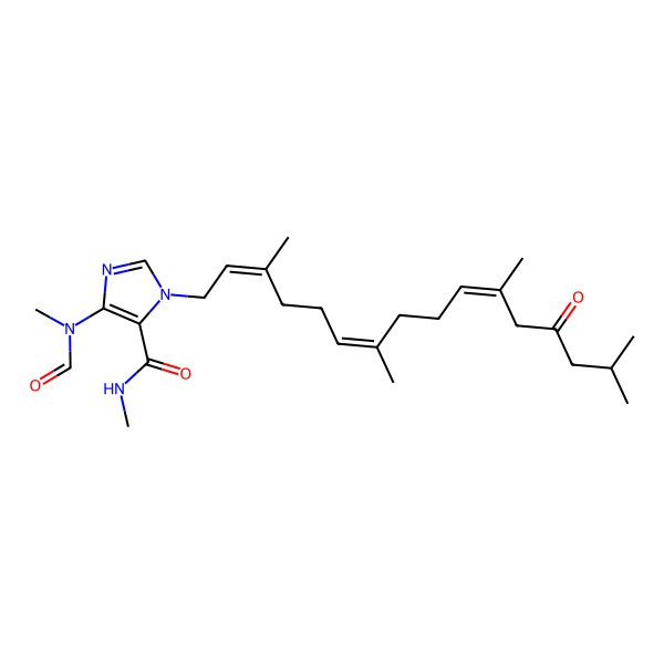 2D Structure of 5-[formyl(methyl)amino]-N-methyl-3-(3,7,11,15-tetramethyl-13-oxohexadeca-2,6,10-trienyl)imidazole-4-carboxamide