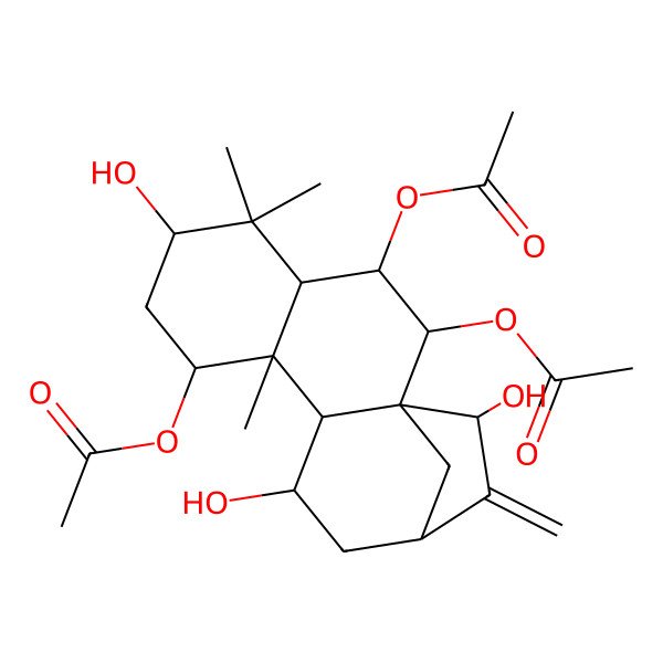 2D Structure of (2,3-Diacetyloxy-6,11,15-trihydroxy-5,5,9-trimethyl-14-methylidene-8-tetracyclo[11.2.1.01,10.04,9]hexadecanyl) acetate