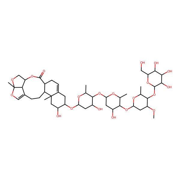 2D Structure of 7-Hydroxy-8-[4-hydroxy-5-[4-hydroxy-5-[4-methoxy-6-methyl-5-[3,4,5-trihydroxy-6-(hydroxymethyl)oxan-2-yl]oxyoxan-2-yl]oxy-6-methyloxan-2-yl]oxy-6-methyloxan-2-yl]oxy-5,19-dimethyl-15,18,20-trioxapentacyclo[14.5.1.04,13.05,10.019,22]docosa-1(21),10-dien-14-one