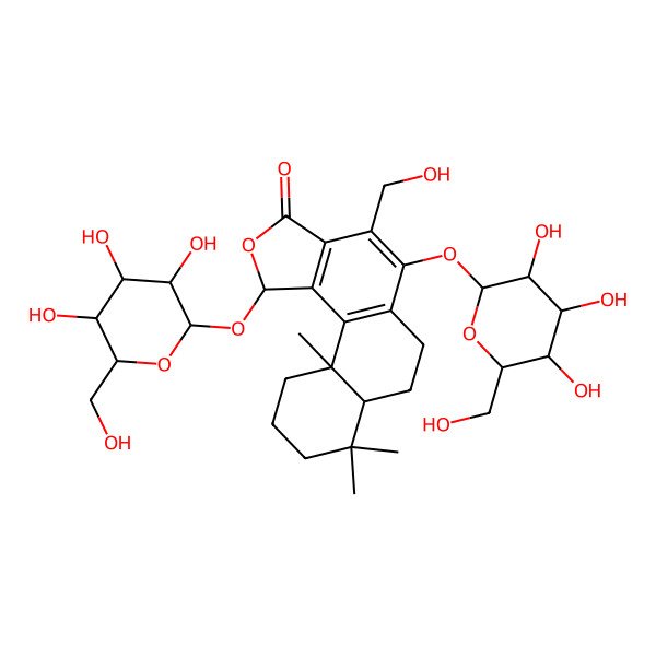 2D Structure of 4-(hydroxymethyl)-8,8,11a-trimethyl-1,5-bis[[3,4,5-trihydroxy-6-(hydroxymethyl)oxan-2-yl]oxy]-6,7,7a,9,10,11-hexahydro-1H-naphtho[1,2-e][2]benzofuran-3-one