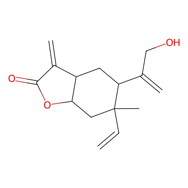2D Structure of 6-ethenyl-5-(3-hydroxyprop-1-en-2-yl)-6-methyl-3-methylidene-4,5,7,7a-tetrahydro-3aH-1-benzofuran-2-one