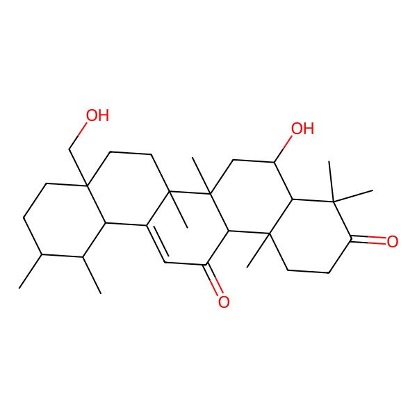2D Structure of (4aR,5R,6aR,6bS,8aS,11R,12S,12aS,14aR,14bS)-5-hydroxy-8a-(hydroxymethyl)-4,4,6a,6b,11,12,14b-heptamethyl-2,4a,5,6,7,8,9,10,11,12,12a,14a-dodecahydro-1H-picene-3,14-dione