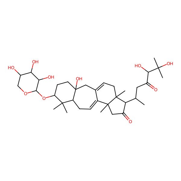 2D Structure of (3S,6S,8S,12R,15R,16R)-15-[(2R,5R)-5,6-dihydroxy-6-methyl-4-oxoheptan-2-yl]-3-hydroxy-7,7,12,16-tetramethyl-6-[(2S,3R,4S,5R)-3,4,5-trihydroxyoxan-2-yl]oxytetracyclo[9.7.0.03,8.012,16]octadeca-1(18),10-dien-14-one