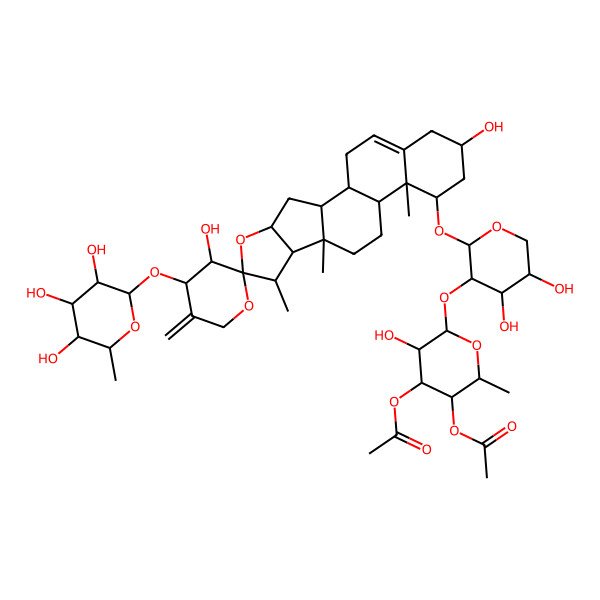 2D Structure of [(2S,3S,4S,5R,6S)-4-acetyloxy-6-[(2S,3R,4S,5S)-2-[(1S,2S,3'S,4S,4'S,6S,7S,8R,9S,12S,13R,14R,16R)-3',16-dihydroxy-7,9,13-trimethyl-5'-methylidene-4'-[(2S,3R,4S,5R,6R)-3,4,5-trihydroxy-6-methyloxan-2-yl]oxyspiro[5-oxapentacyclo[10.8.0.02,9.04,8.013,18]icos-18-ene-6,2'-oxane]-14-yl]oxy-4,5-dihydroxyoxan-3-yl]oxy-5-hydroxy-2-methyloxan-3-yl] acetate