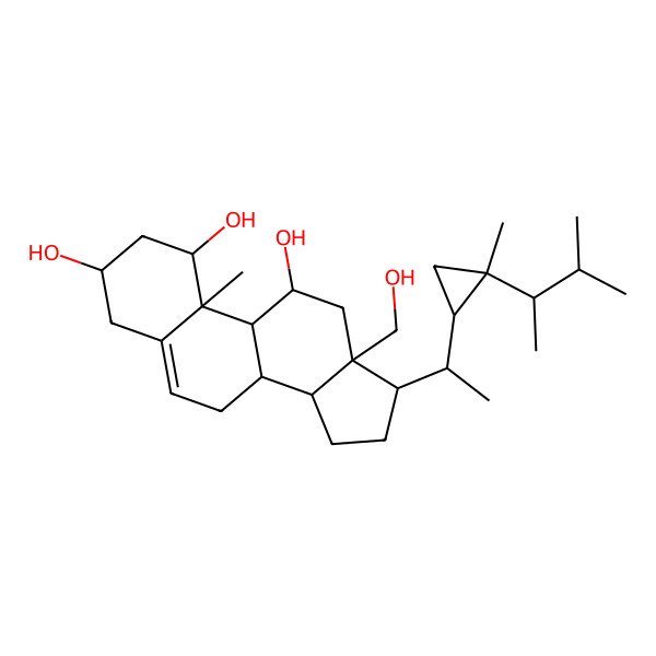 2D Structure of (1S,3R,8S,9S,10R,11R,13S,14S,17R)-13-(hydroxymethyl)-10-methyl-17-[(1R)-1-[(1S,2R)-2-methyl-2-[(2R)-3-methylbutan-2-yl]cyclopropyl]ethyl]-2,3,4,7,8,9,11,12,14,15,16,17-dodecahydro-1H-cyclopenta[a]phenanthrene-1,3,11-triol