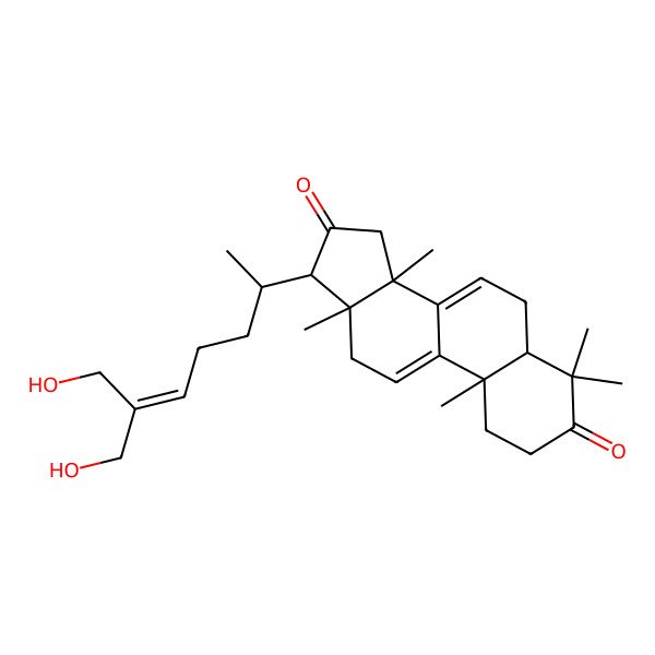 2D Structure of 17-[7-hydroxy-6-(hydroxymethyl)hept-5-en-2-yl]-4,4,10,13,14-pentamethyl-2,5,6,12,15,17-hexahydro-1H-cyclopenta[a]phenanthrene-3,16-dione