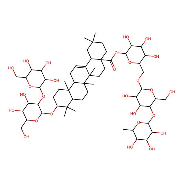 2D Structure of [(2S,3S,5S)-6-[[(2R,3S,5S)-3,4-dihydroxy-6-(hydroxymethyl)-5-[(2S,3S,5R)-3,4,5-trihydroxy-6-methyloxan-2-yl]oxyoxan-2-yl]oxymethyl]-3,4,5-trihydroxyoxan-2-yl] (4aS,6aS,6bR,10S,12aR)-10-[(2R,3S,5S)-4,5-dihydroxy-6-(hydroxymethyl)-3-[(2S,3S,5S)-3,4,5-trihydroxy-6-(hydroxymethyl)oxan-2-yl]oxyoxan-2-yl]oxy-2,2,6a,6b,9,9,12a-heptamethyl-1,3,4,5,6,6a,7,8,8a,10,11,12,13,14b-tetradecahydropicene-4a-carboxylate