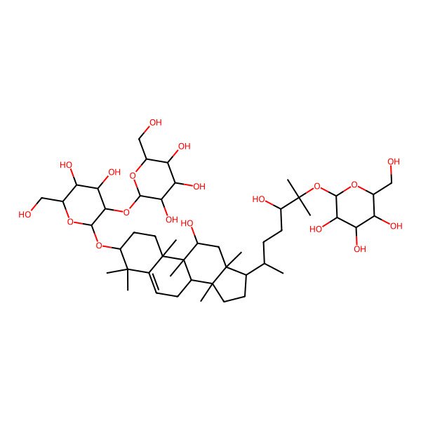 2D Structure of (2S,3R,4S,5S,6R)-2-[(2R,3R,4S,5S,6R)-4,5-dihydroxy-2-[[(3S,8S,9R,10S,11R,13R,14S,17R)-11-hydroxy-17-[(2R,5S)-5-hydroxy-6-methyl-6-[(2S,3R,4S,5S,6R)-3,4,5-trihydroxy-6-(hydroxymethyl)oxan-2-yl]oxyheptan-2-yl]-4,4,9,10,13,14-hexamethyl-1,2,3,7,8,11,12,15,16,17-decahydrocyclopenta[a]phenanthren-3-yl]oxy]-6-(hydroxymethyl)oxan-3-yl]oxy-6-(hydroxymethyl)oxane-3,4,5-triol