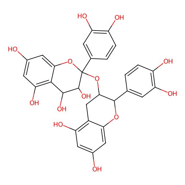 2D Structure of (2R,3R,4S)-2-(3,4-dihydroxyphenyl)-2-[[(2S,3R)-2-(3,4-dihydroxyphenyl)-5,7-dihydroxy-3,4-dihydro-2H-chromen-3-yl]oxy]-3,4-dihydrochromene-3,4,5,7-tetrol