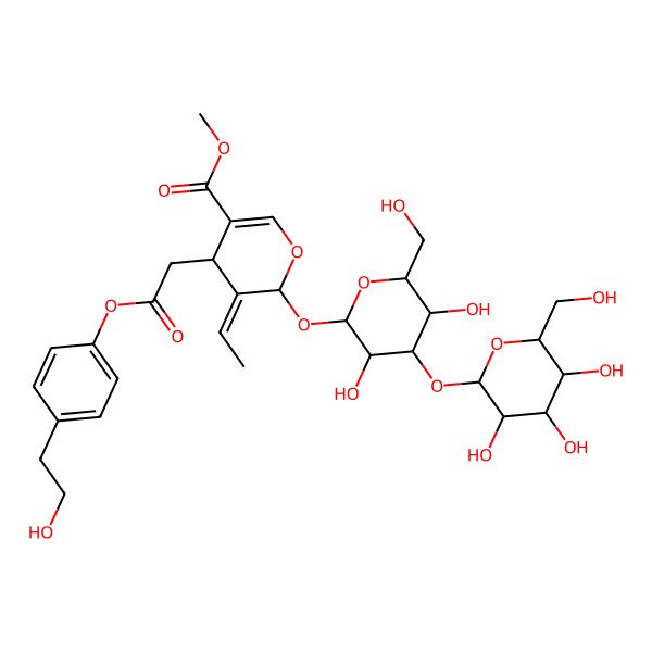 2D Structure of methyl (4S,6S)-6-[(2S,3R,4S,5R,6R)-3,5-dihydroxy-6-(hydroxymethyl)-4-[(2S,3R,4S,5S,6R)-3,4,5-trihydroxy-6-(hydroxymethyl)oxan-2-yl]oxyoxan-2-yl]oxy-5-ethylidene-4-[2-[4-(2-hydroxyethyl)phenoxy]-2-oxoethyl]-4H-pyran-3-carboxylate