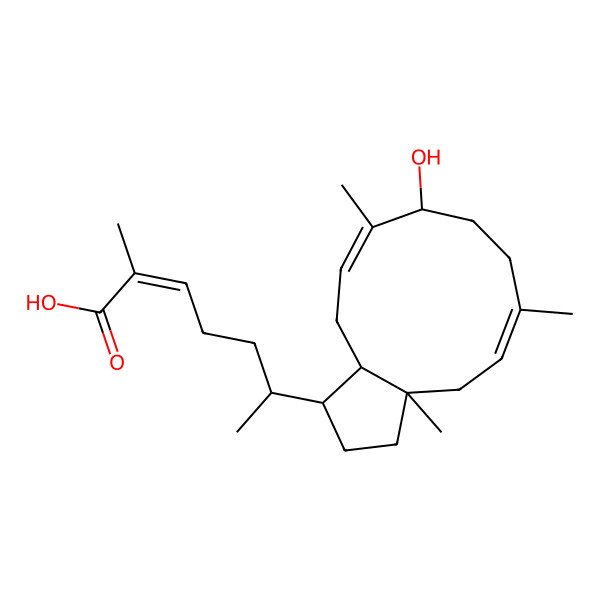 2D Structure of (E,6S)-6-[(1R,3aS,5Z,9R,10Z,12aR)-9-hydroxy-3a,6,10-trimethyl-2,3,4,7,8,9,12,12a-octahydro-1H-cyclopenta[11]annulen-1-yl]-2-methylhept-2-enoic acid