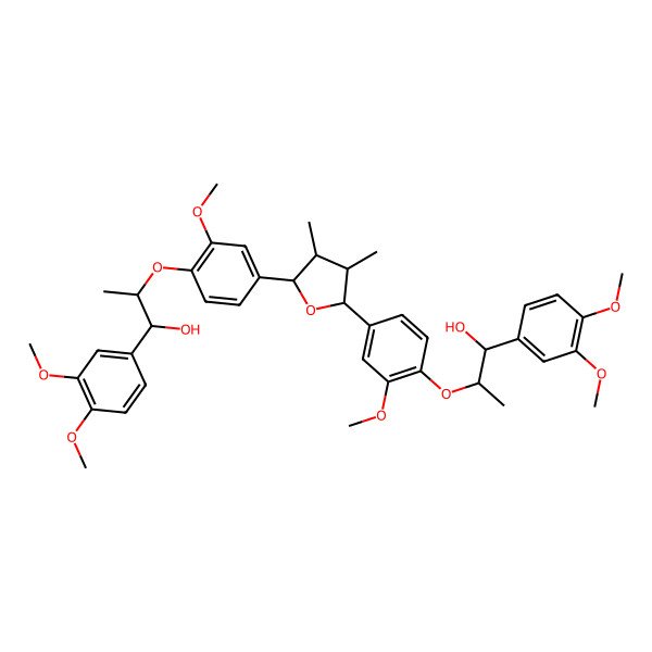 2D Structure of (1R,2S)-1-(3,4-dimethoxyphenyl)-2-[4-[(2R,3S,4S,5R)-5-[4-[(1R,2R)-1-(3,4-dimethoxyphenyl)-1-hydroxypropan-2-yl]oxy-3-methoxyphenyl]-3,4-dimethyloxolan-2-yl]-2-methoxyphenoxy]propan-1-ol