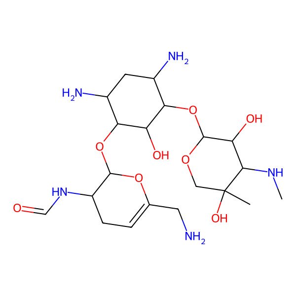 2D Structure of N-[(2S,3R)-6-(Aminomethyl)-2-[(1R,2S,3S,4R,6S)-4,6-diamino-3-[(2R,3R,4R,5R)-3,5-dihydroxy-5-methyl-4-(methylamino)oxan-2-yl]oxy-2-hydroxycyclohexyl]oxy-3,4-dihydro-2H-pyran-3-yl]formamide