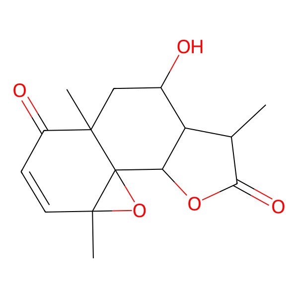 2D Structure of (1R,2S,5S,6R,7S,9R,13R)-7-hydroxy-5,9,13-trimethyl-3,14-dioxatetracyclo[7.5.0.01,13.02,6]tetradec-11-ene-4,10-dione