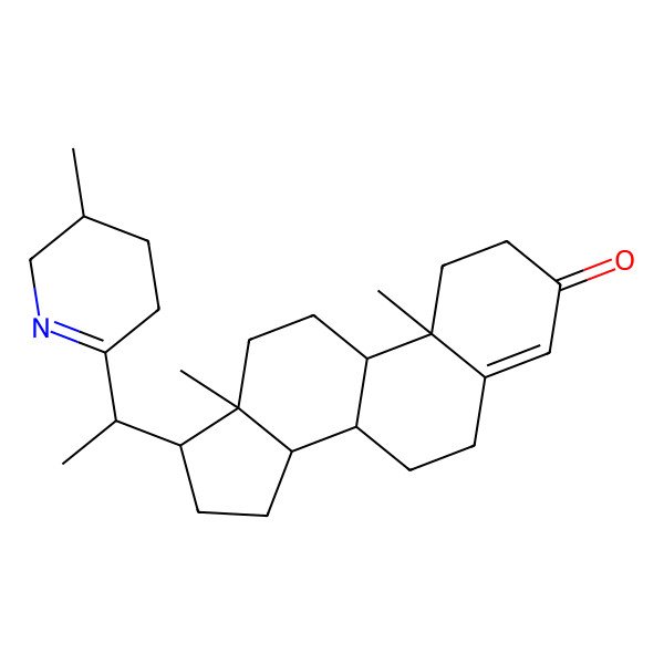 2D Structure of (8S,9S,10R,13S,14S,17R)-10,13-dimethyl-17-[(1R)-1-[(3S)-3-methyl-2,3,4,5-tetrahydropyridin-6-yl]ethyl]-1,2,6,7,8,9,11,12,14,15,16,17-dodecahydrocyclopenta[a]phenanthren-3-one