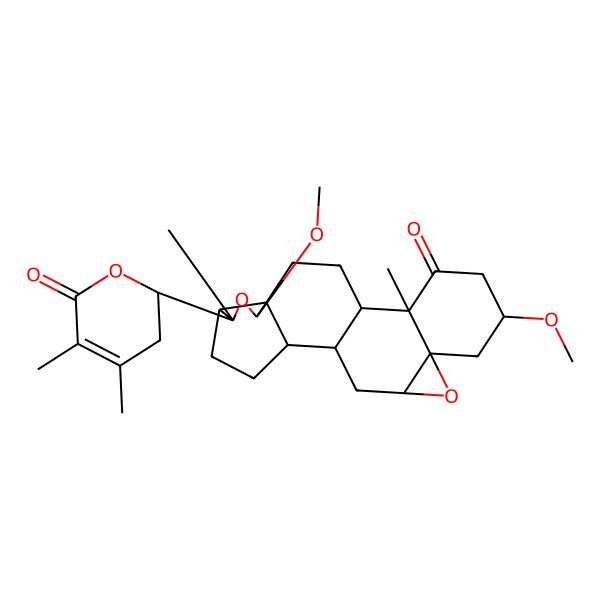 2D Structure of 6-(4,5-Dimethyl-6-oxo-2,3-dihydropyran-2-yl)-8,16-dimethoxy-6,13-dimethyl-7,19-dioxahexacyclo[10.9.0.02,9.05,9.013,18.018,20]henicosan-14-one
