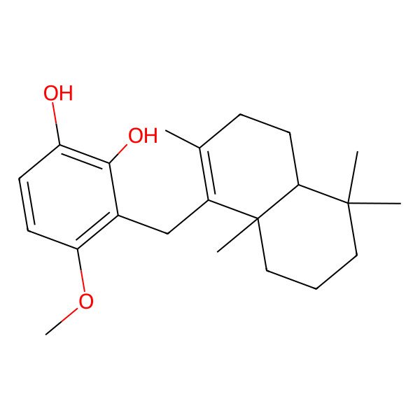 2D Structure of 4-Methoxy-3-((S)-2,5,5,8a-tetramethyl-3,4,4a,5,6,7,8,8a-octahydro-naphthalen-1-ylmethyl)-benzene-1,2-diol
