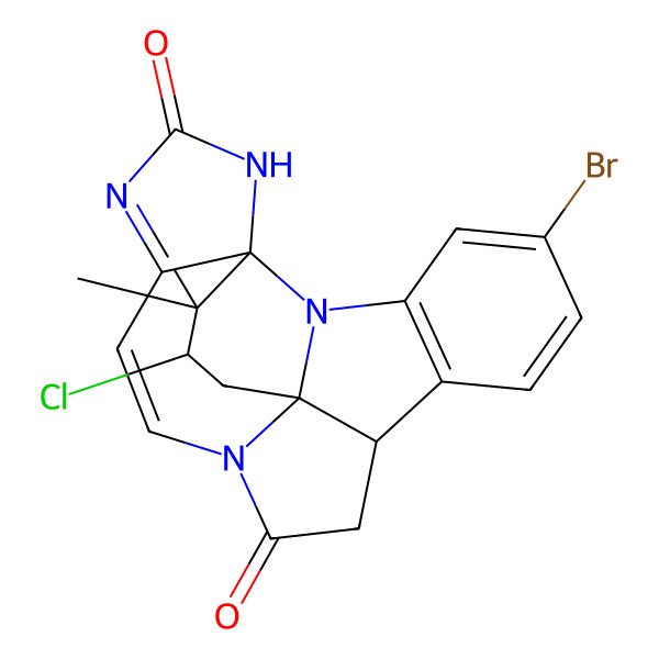 2D Structure of (1R,9R,19R,21S)-5-bromo-21-chloro-20,20-dimethyl-2,12,16,18-tetrazahexacyclo[10.10.0.01,9.02,19.03,8.015,19]docosa-3(8),4,6,13,15-pentaene-11,17-dione