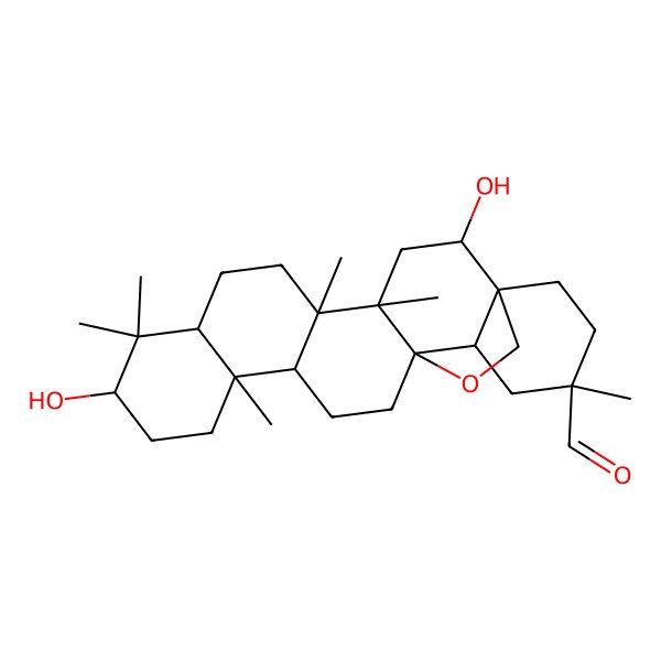 2D Structure of 2,10-Dihydroxy-4,5,9,9,13,20-hexamethyl-24-oxahexacyclo[15.5.2.01,18.04,17.05,14.08,13]tetracosane-20-carbaldehyde