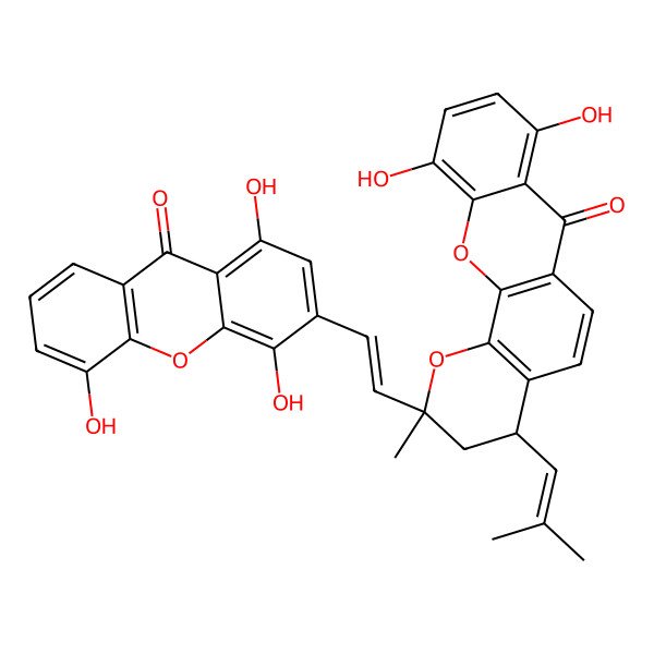 2D Structure of 8,11-dihydroxy-2-methyl-4-(2-methylprop-1-enyl)-2-[(E)-2-(1,4,5-trihydroxy-9-oxoxanthen-3-yl)ethenyl]-3,4-dihydropyrano[3,2-c]xanthen-7-one