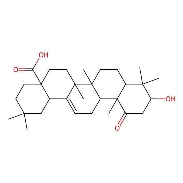 2D Structure of 10-hydroxy-2,2,6a,6b,9,9,12a-heptamethyl-12-oxo-3,4,5,6,6a,7,8,8a,10,11,13,14b-dodecahydro-1H-picene-4a-carboxylic acid