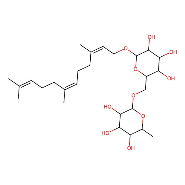 2D Structure of (2S,3R,4R,5R,6R)-2-methyl-6-[[(2R,3R,4S,5R,6R)-3,4,5-trihydroxy-6-[(2Z,6E)-3,7,11-trimethyldodeca-2,6,10-trienoxy]oxan-2-yl]methoxy]oxane-3,4,5-triol
