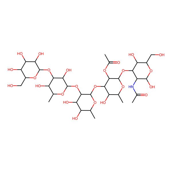 2D Structure of [2-[3-Acetamido-2,5-dihydroxy-6-(hydroxymethyl)oxan-4-yl]oxy-4-[3-[3,5-dihydroxy-6-methyl-4-[3,4,5-trihydroxy-6-(hydroxymethyl)oxan-2-yl]oxyoxan-2-yl]oxy-4,5-dihydroxy-6-methyloxan-2-yl]oxy-5-hydroxy-6-methyloxan-3-yl] acetate