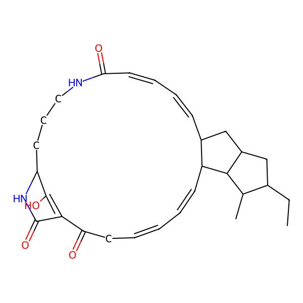 2D Structure of 11-Ethyl-28-hydroxy-10-methyl-21,26-diazatetracyclo[23.2.1.08,15.09,13]octacosa-1(28),4,6,16,18-pentaene-2,20,27-trione