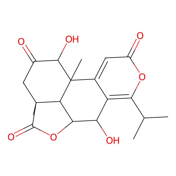 2D Structure of (1S,8R,9S,12S,15S,16R)-8,15-dihydroxy-1,12-dimethyl-6-propan-2-yl-5,10-dioxatetracyclo[7.6.1.02,7.012,16]hexadeca-2,6-diene-4,11,14-trione