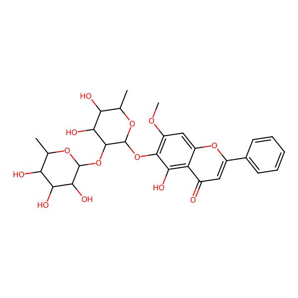 2D Structure of 6-[(2S,3R,4S,5R,6R)-4,5-dihydroxy-6-methyl-3-[(2S,3R,4R,5R,6S)-3,4,5-trihydroxy-6-methyloxan-2-yl]oxyoxan-2-yl]oxy-5-hydroxy-7-methoxy-2-phenylchromen-4-one