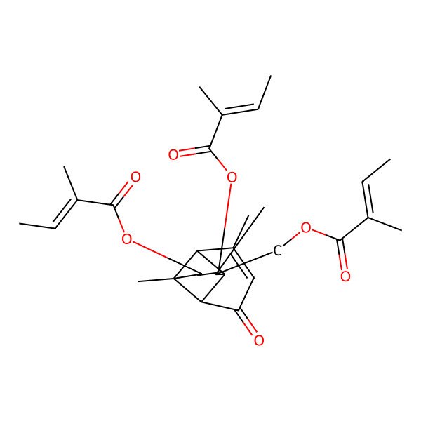 2D Structure of [(1R,2S,3S,4R,6R,7R,8R)-3,7,9-trimethyl-4,6-bis[[(Z)-2-methylbut-2-enoyl]oxy]-11-oxo-3-tricyclo[5.4.0.02,8]undec-9-enyl]methyl (Z)-2-methylbut-2-enoate