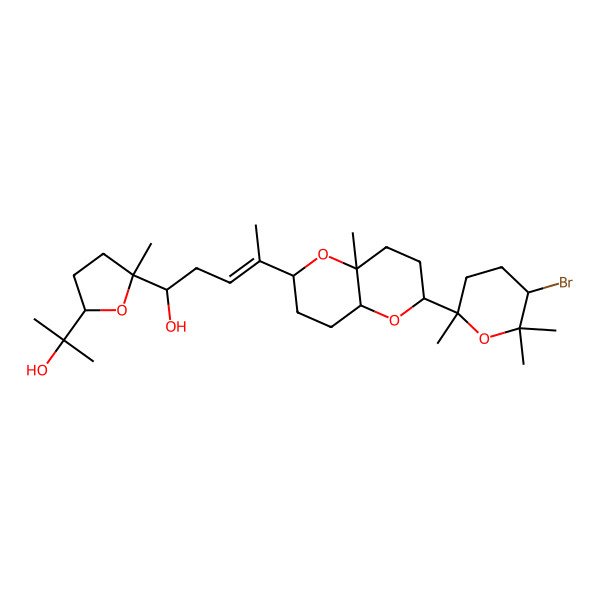 2D Structure of (Z,1S)-4-[(2S,4aR,6S,8aS)-2-[(2R,5S)-5-bromo-2,6,6-trimethyloxan-2-yl]-4a-methyl-3,4,6,7,8,8a-hexahydro-2H-pyrano[3,2-b]pyran-6-yl]-1-[(2R,5S)-5-(2-hydroxypropan-2-yl)-2-methyloxolan-2-yl]pent-3-en-1-ol