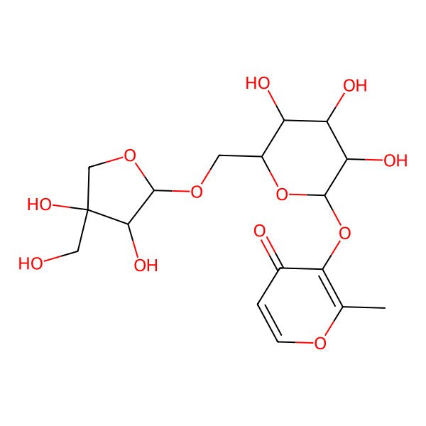 2D Structure of 3-[6-[[3,4-Dihydroxy-4-(hydroxymethyl)oxolan-2-yl]oxymethyl]-3,4,5-trihydroxyoxan-2-yl]oxy-2-methylpyran-4-one