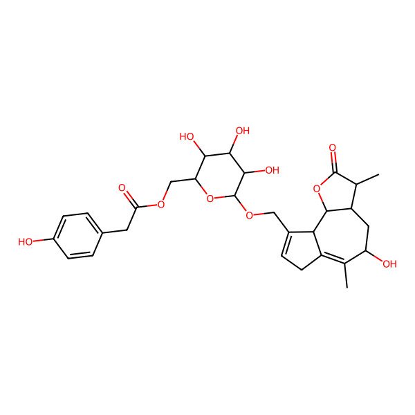 2D Structure of [3,4,5-trihydroxy-6-[(5-hydroxy-3,6-dimethyl-2-oxo-3a,4,5,7,9a,9b-hexahydro-3H-azuleno[8,7-b]furan-9-yl)methoxy]oxan-2-yl]methyl 2-(4-hydroxyphenyl)acetate