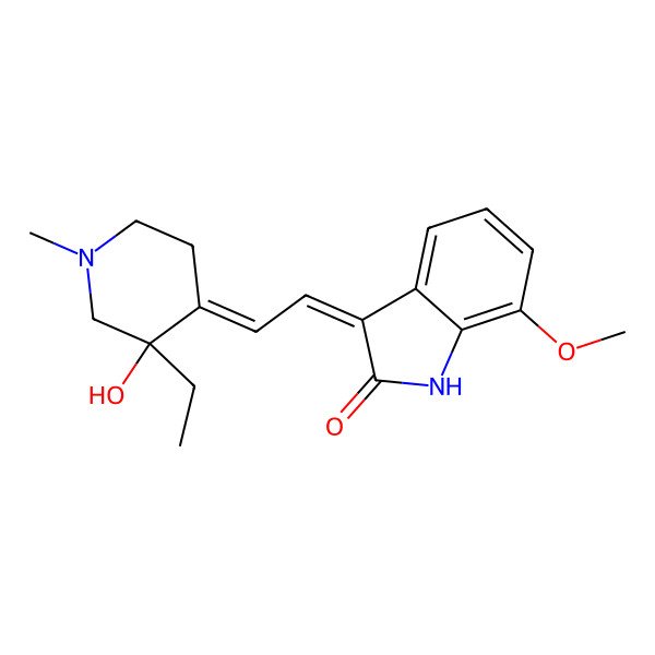 2D Structure of (3Z)-3-[(2Z)-2-[(3S)-3-ethyl-3-hydroxy-1-methylpiperidin-4-ylidene]ethylidene]-7-methoxy-1H-indol-2-one