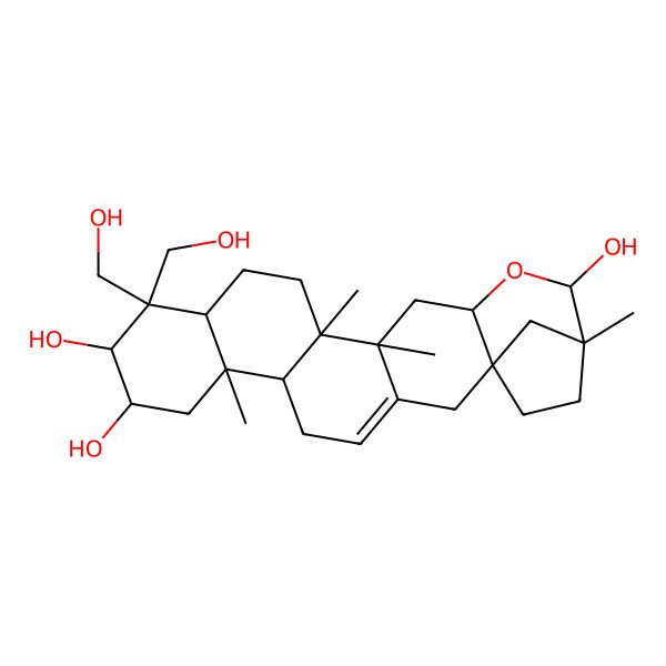 2D Structure of (1R,6R,7R,9R,10R,12R,15R,16R,18S,20R,21R)-11,11-bis(hydroxymethyl)-7,15,16,21-tetramethyl-19-oxahexacyclo[19.2.1.01,18.03,16.06,15.07,12]tetracos-3-ene-9,10,20-triol