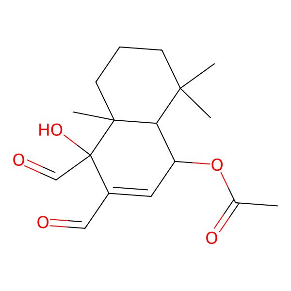 2D Structure of [(1S,4S,4aS,8aS)-3,4-diformyl-4-hydroxy-4a,8,8-trimethyl-5,6,7,8a-tetrahydro-1H-naphthalen-1-yl] acetate