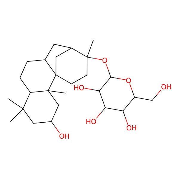 2D Structure of 2-(Hydroxymethyl)-6-[(4-hydroxy-2,6,6,13-tetramethyl-13-tetracyclo[10.3.1.01,10.02,7]hexadecanyl)oxy]oxane-3,4,5-triol