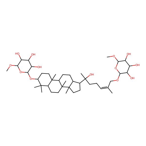 2D Structure of 2-[6-hydroxy-2-methyl-6-[4,4,8,10,14-pentamethyl-3-(3,4,5-trihydroxy-6-methoxyoxan-2-yl)oxy-2,3,5,6,7,9,11,12,13,15,16,17-dodecahydro-1H-cyclopenta[a]phenanthren-17-yl]hept-2-enoxy]-6-methoxyoxane-3,4,5-triol