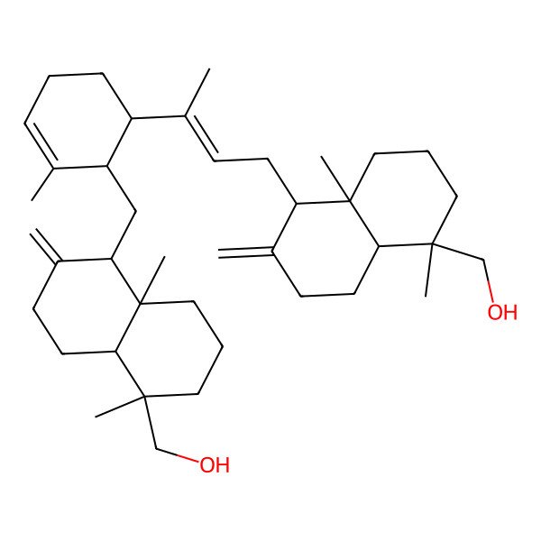 2D Structure of [(1R,4aR,5S,8aR)-5-[(E)-3-[(1S,2S)-2-[[(1S,4aR,5R,8aR)-5-(hydroxymethyl)-5,8a-dimethyl-2-methylidene-3,4,4a,6,7,8-hexahydro-1H-naphthalen-1-yl]methyl]-3-methylcyclohex-3-en-1-yl]but-2-enyl]-1,4a-dimethyl-6-methylidene-3,4,5,7,8,8a-hexahydro-2H-naphthalen-1-yl]methanol