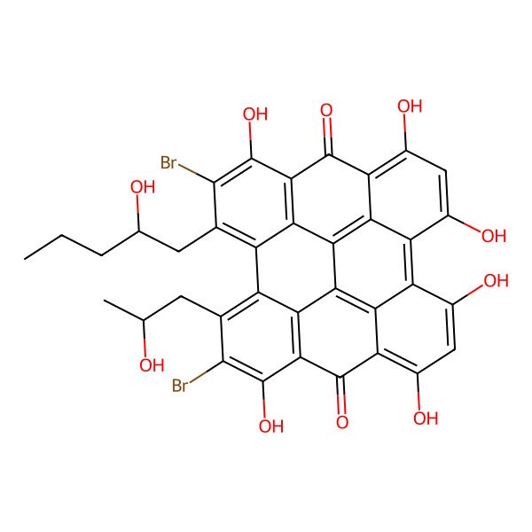2D Structure of 6,23-dibromo-7,11,13,16,18,22-hexahydroxy-5-[(2R)-2-hydroxypentyl]-24-[(2S)-2-hydroxypropyl]octacyclo[13.11.1.12,10.03,8.04,25.019,27.021,26.014,28]octacosa-1(27),2(28),3(8),4,6,10,12,14,16,18,21(26),22,24-tridecaene-9,20-dione