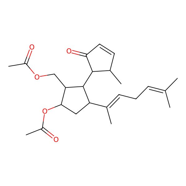 2D Structure of [5-Acetyloxy-3-(6-methylhepta-2,5-dien-2-yl)-2-(2-methyl-5-oxocyclopent-3-en-1-yl)cyclopentyl]methyl acetate