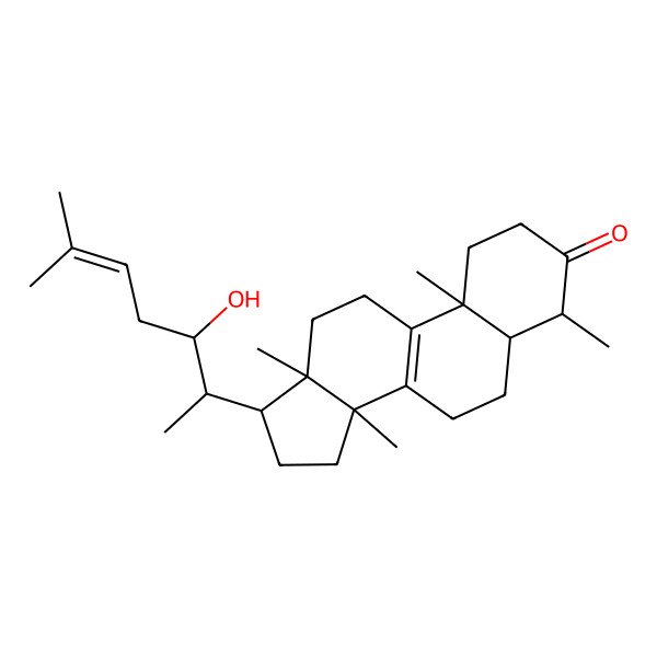 2D Structure of (4S,5R,10S,13R,14R,17R)-17-[(2R,3R)-3-hydroxy-6-methylhept-5-en-2-yl]-4,10,13,14-tetramethyl-2,4,5,6,7,11,12,15,16,17-decahydro-1H-cyclopenta[a]phenanthren-3-one